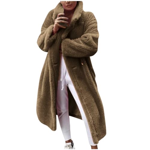 XUNRYAN Women Winter Warm Faux-Fur Sherpa Coat Long Fuzzy Fleece